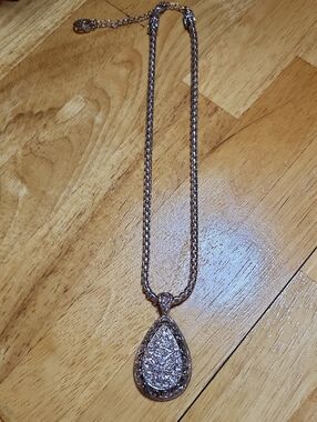 Erica Lyons Silvertone Teardrop Crystal Pendant Necklace